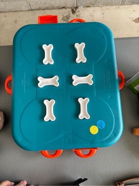 Outward Hound Teal and Orange Interactive Bone Puzzle with White Bone Pieces